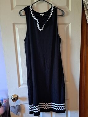 Talbots Black Sleeveless Dress with White Trim